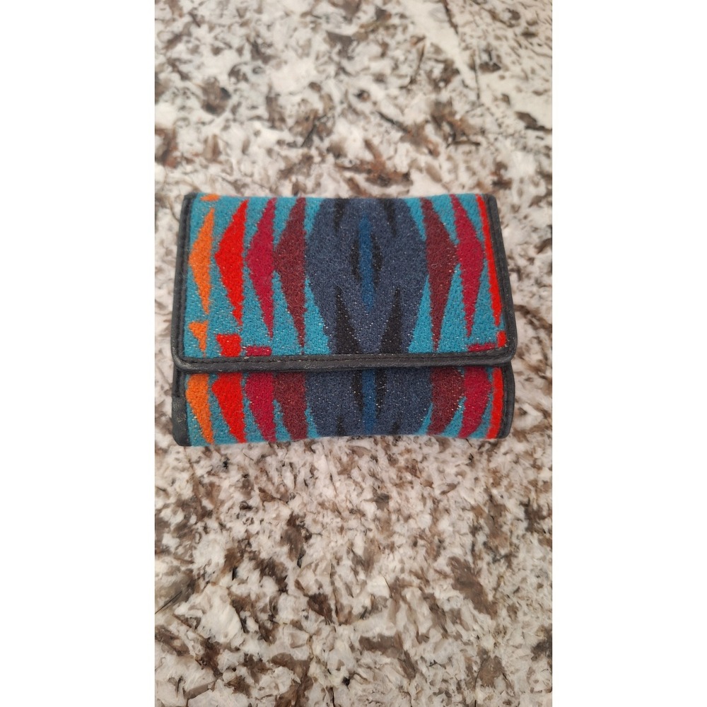 Pendleton Wool Trifold Wallet Southwestern Geometric Blue Red  Coin Pocket